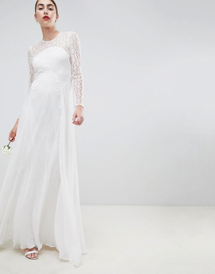 Asos Edition Wedding Dress With Delicate Lace - Cream