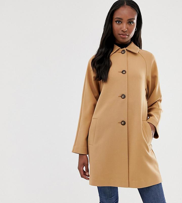 Asos Design Tall Crepe Coat With Buttons-stone