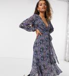 Y.a.s Petite Midi Wrap Dress With Frill Hem In Dark Floral-multi
