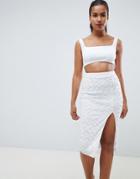 Asos Design Square Neck Embellished Sequin Midi Dress - White