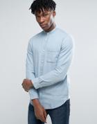 Selected Homme Long Sleeve Slim Fit Shirt With Grandad Collar In Washe