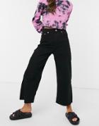 Pull & Bear 90s Cropped Wide Leg Jean In Black