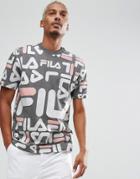 Fila Black T-shirt All Over Logo Print In Gray - Gray