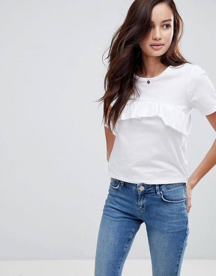 Brave Soul T-shirt With Frill Front - White
