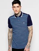 Fred Perry Polo Shirt With Contrast Stripe Front Slim Fit - Blue Marl