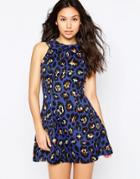 Madam Rage Skater Dress In Leopard Print - Blue