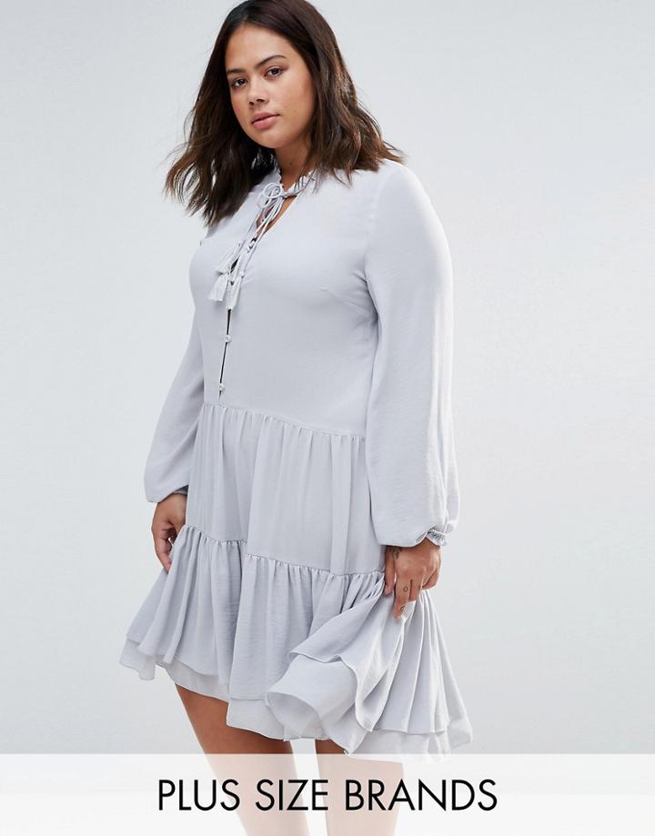 Alice & You Shirt Dress With Frill Hem - Gray