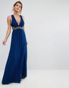 Asos Embellished Waist Strap Back Maxi Dress - Blue