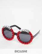 Rad + Refined Dream Lover Round Sunglasses With Red Hearts - Multi