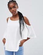 Bellfield Taxus Cold Shoulder Swing Top - White