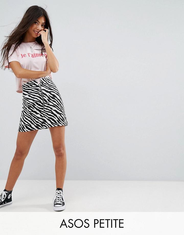 Asos Petite Mini Skirt In Zebra Print With Circle Zip Trim - Multi