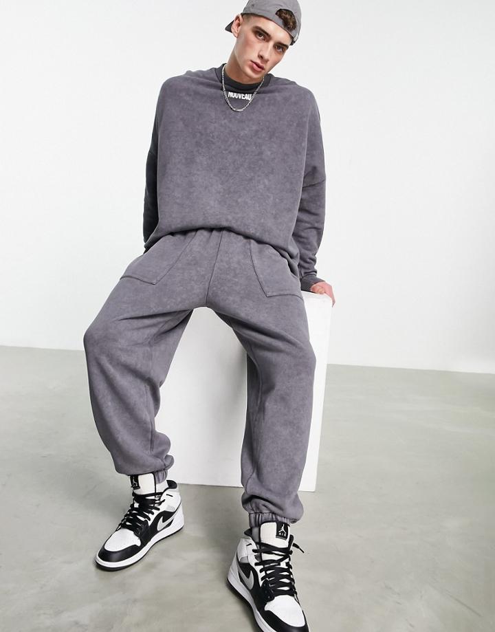 Asos Design Straight Leg Sweatpants In Black Acid Wash - Part Of A Set