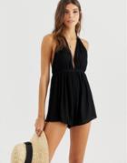 Asos Design Crinkle Halter Romper-black