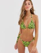 Miss Selfridge Triangle Bikini Top In Neon Zebra Print-multi