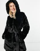 Lipsy Reversible Fur Padded Coat With Belt Detail In Black