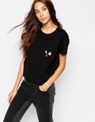 Pull & Bear Hope & Love Logo Pocket Tee - Black