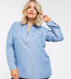 Simply Be Denim Zip Front Shirt-blues