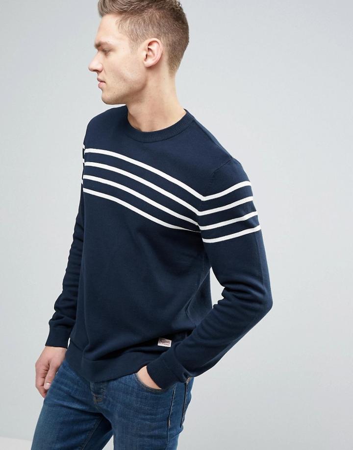 Jack & Jones Originals 100% Cotton Sweater With Stripe - Navy