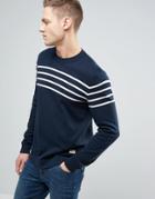 Jack & Jones Originals 100% Cotton Sweater With Stripe - Navy