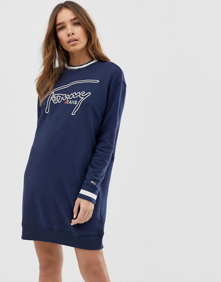 Tommy Jeans Rainbow Script Logo Sweat Dress - Black