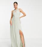 Tfnc Tall Bridesmaid Strappy Back Halter Neck Dress In Sage Green
