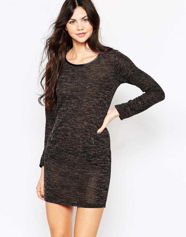 Wal G Knitted Dress With Zip Detail - Black