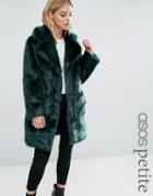 Asos Petite Coat In Plush Faux Fur - Green