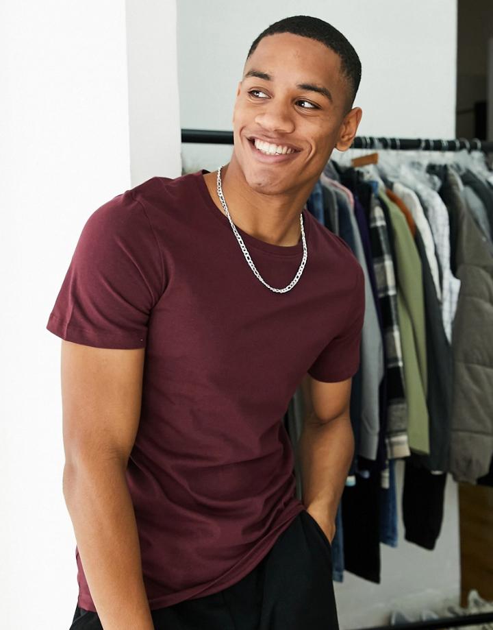 Jack & Jones Essential Crew Neck T-shirt In Burgundy-red