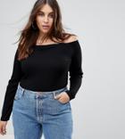 Asos Curve Off Shoulder Top In Fitted Rib - Black