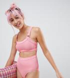 Monki Rib Ring Detail Bikini Top In Pink - Pink