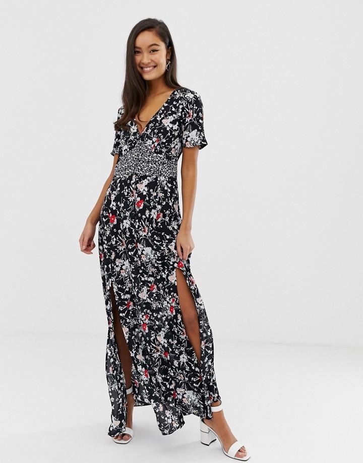 Miss Selfridge Maxi Tea Dress In Floral Print - Black