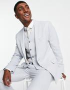 Asos Design Wedding Skinny Suit Jacket In Linen Mix In Micro Texture In Pastel Blue