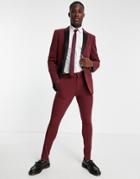 Asos Design Super Skinny Tuxedo Pants In Burgundy With Satin Side Stripe-red