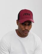 Asos Design Trucker Hat In Burgundy With 1994 Embroidery - Red