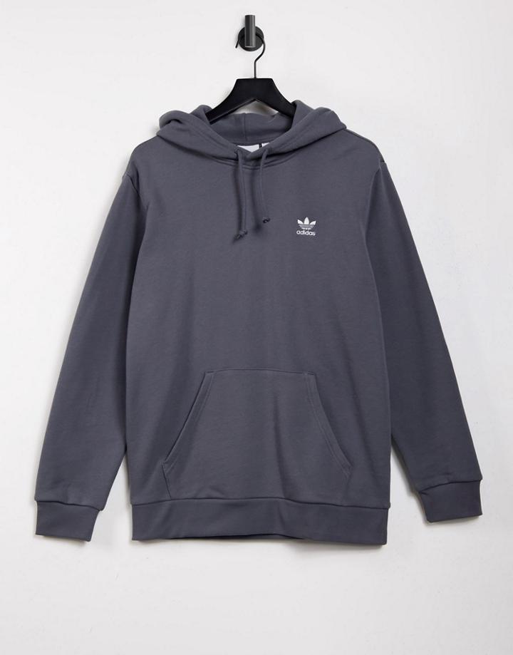 Adidas Originals Essentials Hoodie In Dark Gray Heather With Small Logo-grey