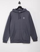Adidas Originals Essentials Hoodie In Dark Gray Heather With Small Logo-grey