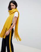 Pieces Long Fringe Scarf - Yellow