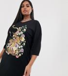 Rokoko Plus Oversized T-shirt Dress With Dragon Graphic - Black