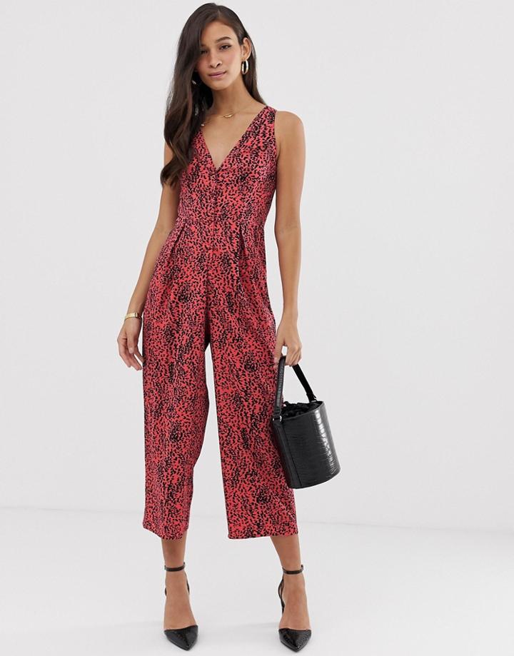 Asos Design Jumpsuit With Tie Back Detail In Animal Print-multi