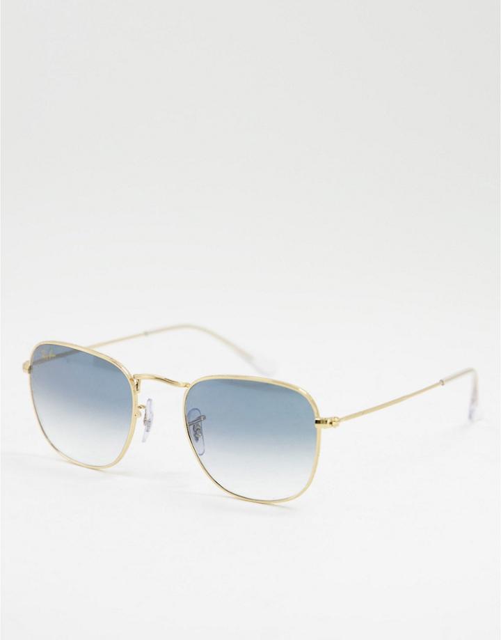 Ray-ban Unisex Frank Round Blue Lens Sunglasses In Gold 0rb3858