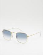 Ray-ban Unisex Frank Round Blue Lens Sunglasses In Gold 0rb3858