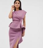 Asos Design Tall Peplum Pencil Midi Dress With Tuck Detail-pink