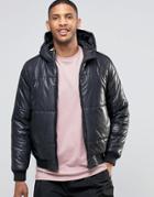 Asos Quilted Bomber Jacket With Hood In Black - Black