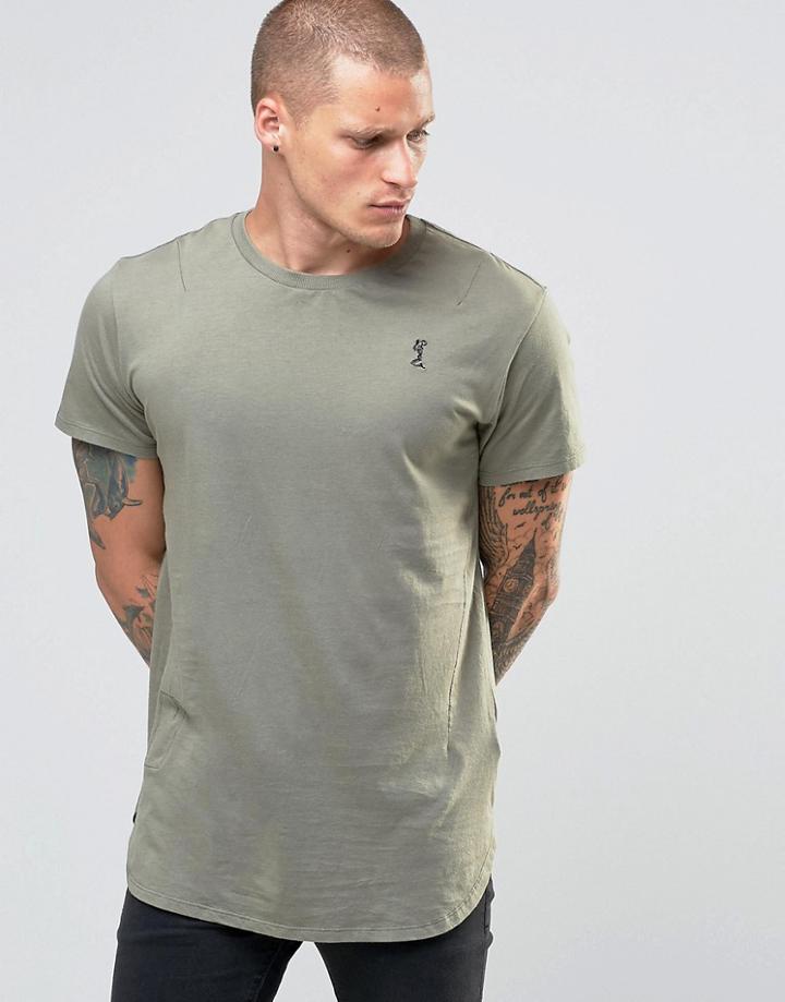 Religion Short Sleeve Longline Crew Neck T-shirt - Green