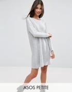 Asos Petite Knitted Dress With Popper Cold Shoulder - Gray