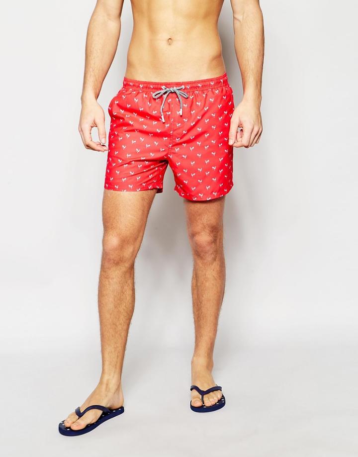 Brave Soul Flamingo Swim Shorts In Red - Red