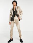 Asos Design Skinny Satin Smart Coordinating Jogger Cuff Pants In Beige-neutral