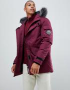 Bellfield Parka With Faux Fur Hood In Burgundy - Red