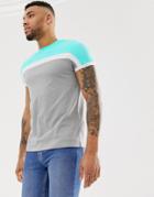 Asos Design T-shirt With Color Block In Gray - Navy