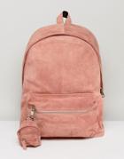 Asos Backpack In Pink Suede With Mini Backpack Keychain - Pink